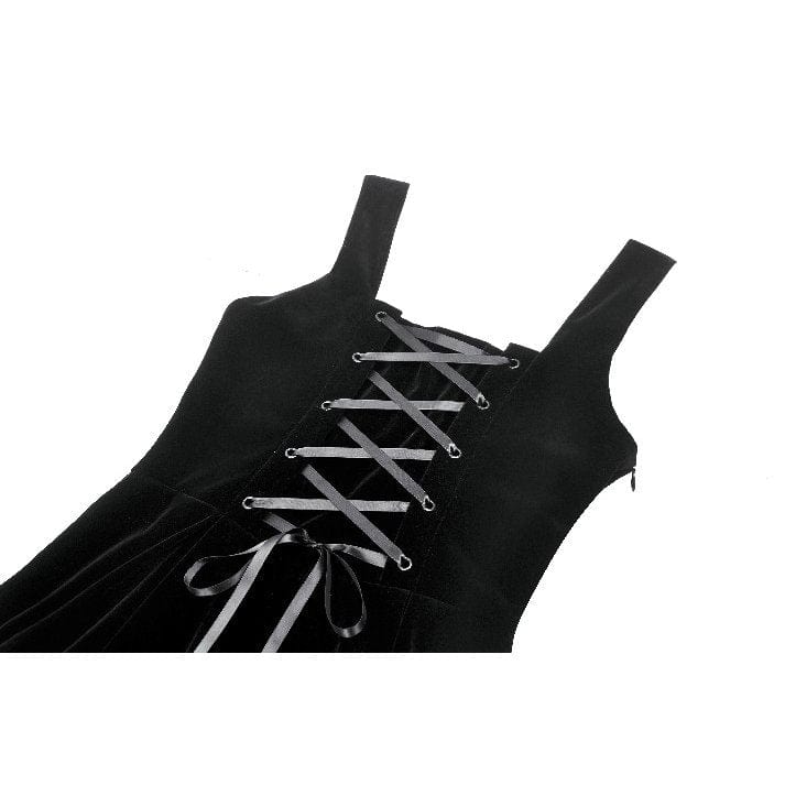Darkinlove Women's Gothic Horned Embroidered Lace-up Velvet Slip Dress