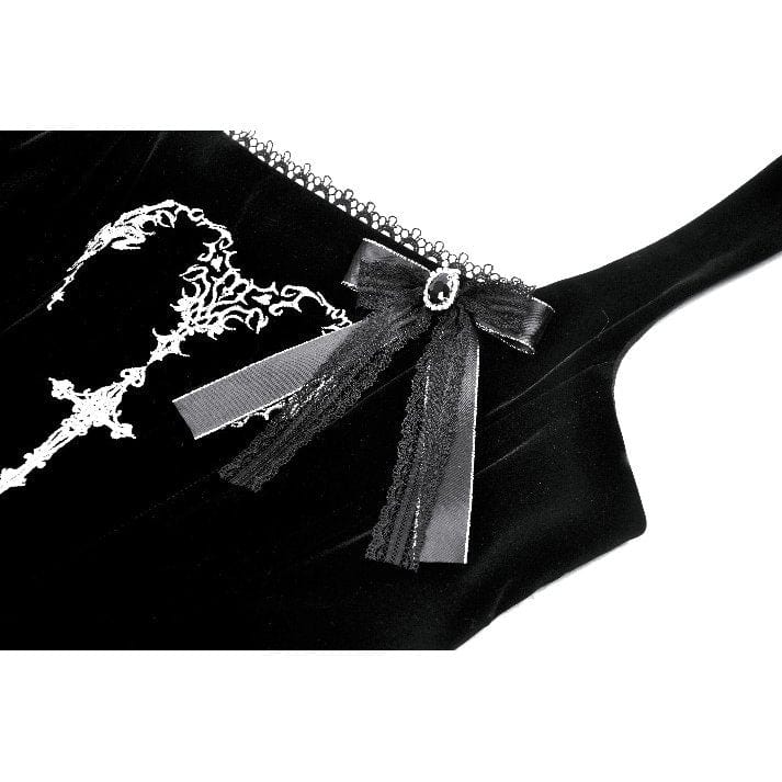 Darkinlove Women's Gothic Horned Embroidered Lace-up Velvet Slip Dress