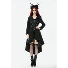 Darkinlove Women's Gothic Irregular Bouble-breasted Buckle-up Strap Coat