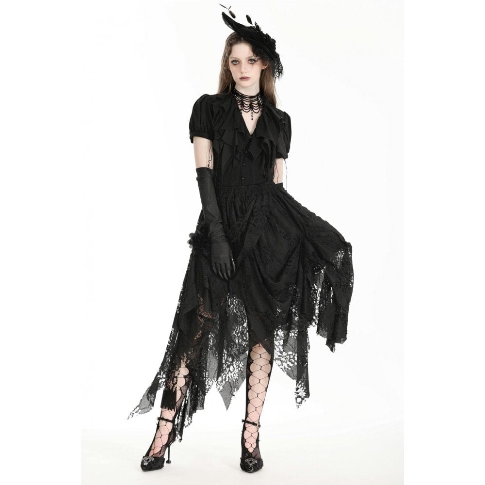 Darkinlove Women's Gothic Irregular Distressed Lace Skirt