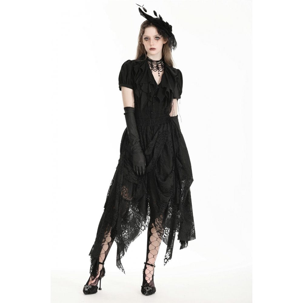 Darkinlove Women's Gothic Irregular Distressed Lace Skirt