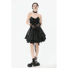 Darkinlove Women's Gothic Irregular Lace Splice Cat Ear-shaped Slip Dress