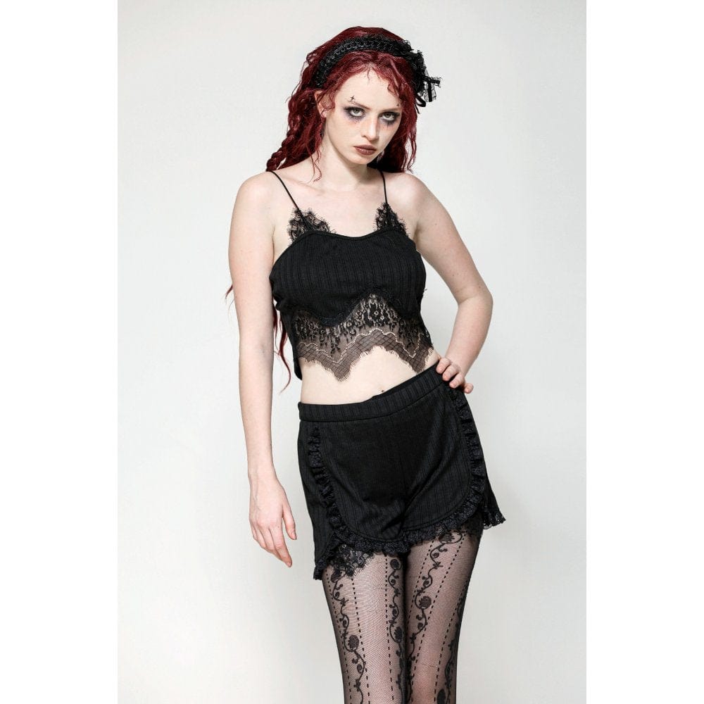 Darkinlove Women's Gothic Irregular Lace Splice Tank Top