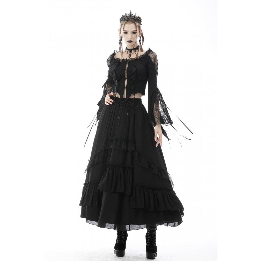 Darkinlove Women's Gothic Irregular Lace Splice Tassel Shirt