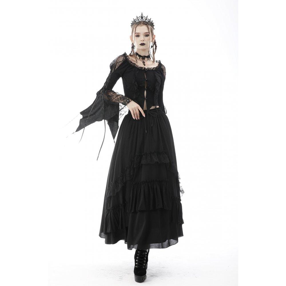 Darkinlove Women's Gothic Irregular Lace Splice Tassel Shirt