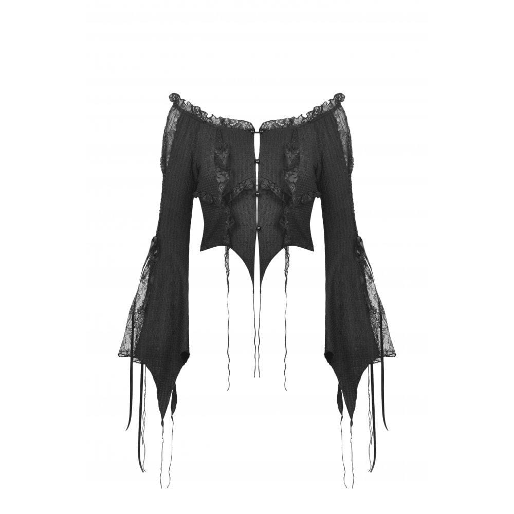 Darkinlove Women's Gothic Irregular Lace Splice Tassel Shirt