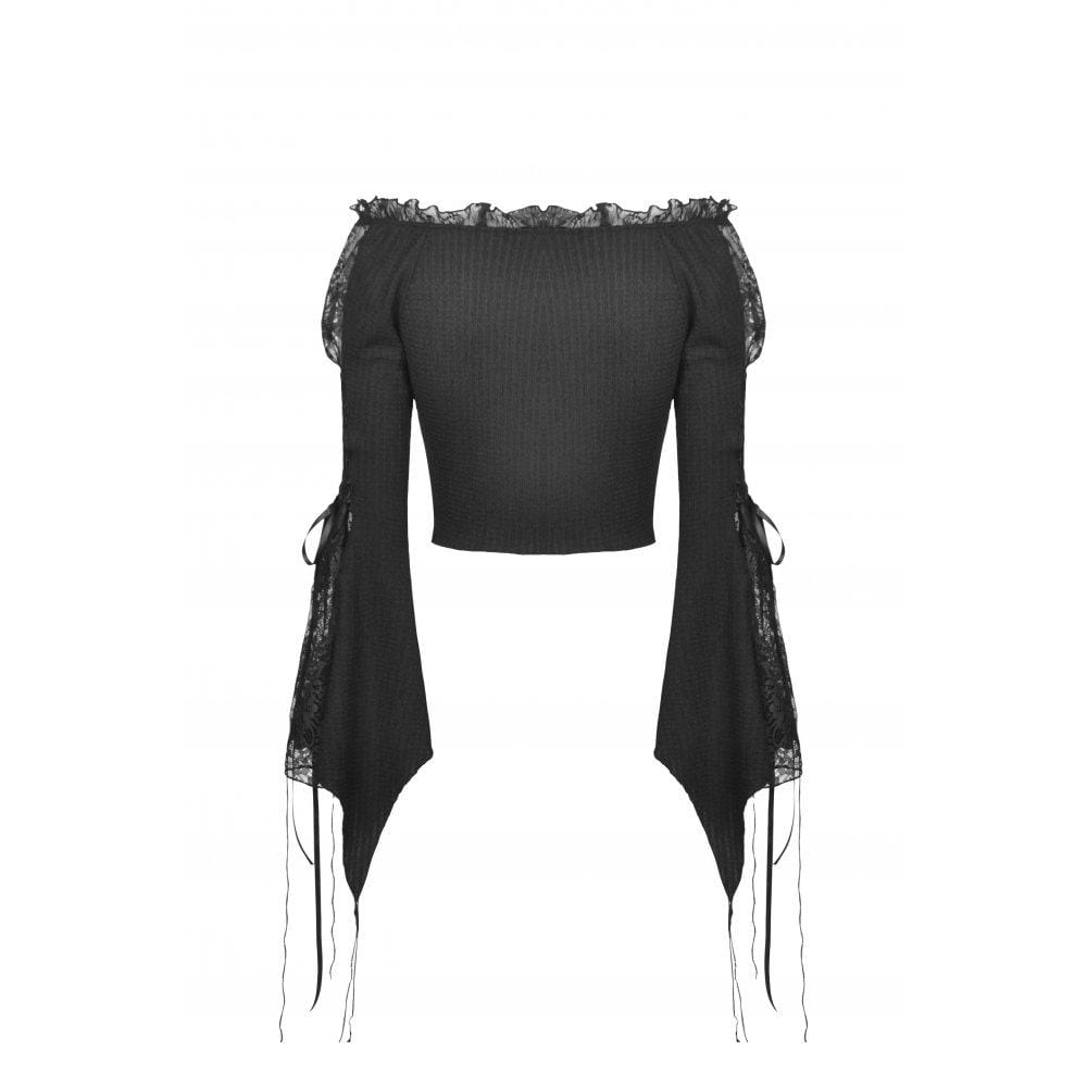 Darkinlove Women's Gothic Irregular Lace Splice Tassel Shirt