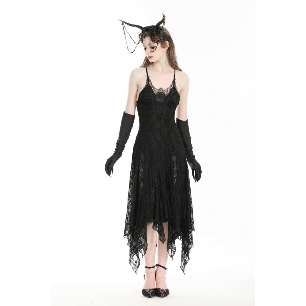 Darkinlove Women's Gothic Irregular Lace-up Nightgown Slip Dress