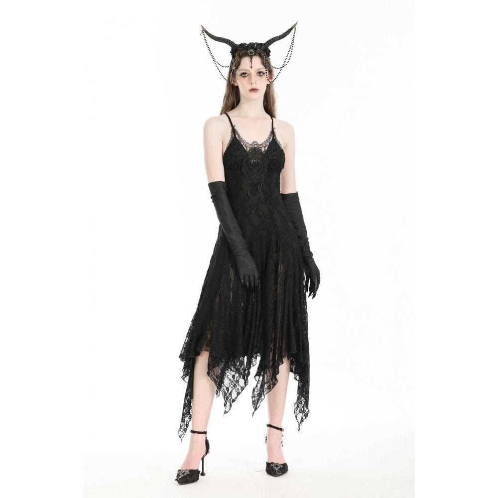 Darkinlove Women's Gothic Irregular Lace-up Nightgown Slip Dress