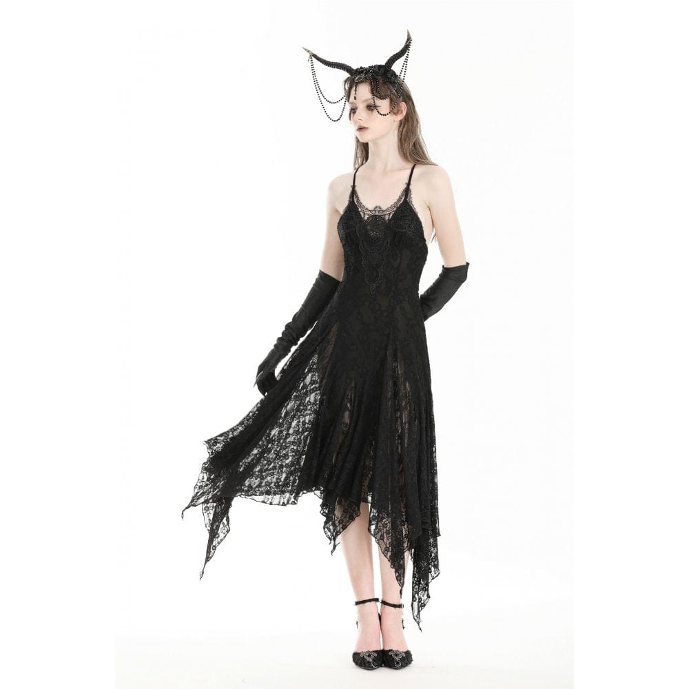 Darkinlove Women's Gothic Irregular Lace-up Nightgown Slip Dress