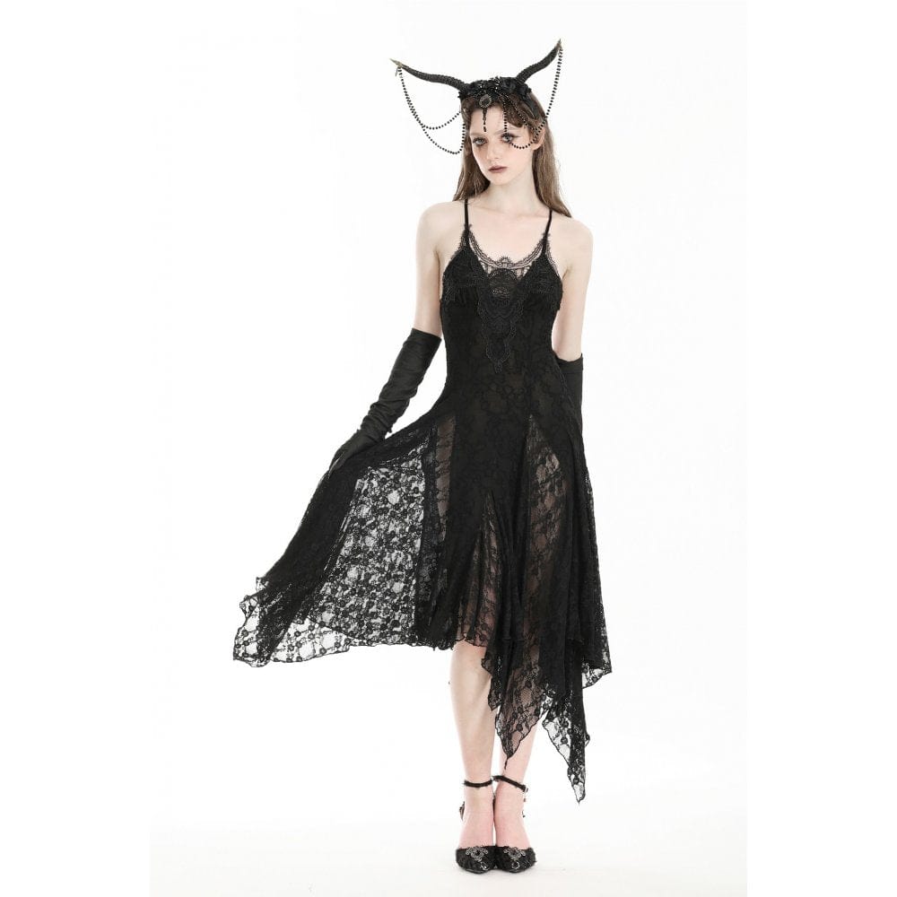 Darkinlove Women's Gothic Irregular Lace-up Nightgown Slip Dress