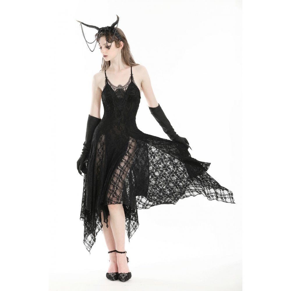 Darkinlove Women's Gothic Irregular Lace-up Nightgown Slip Dress