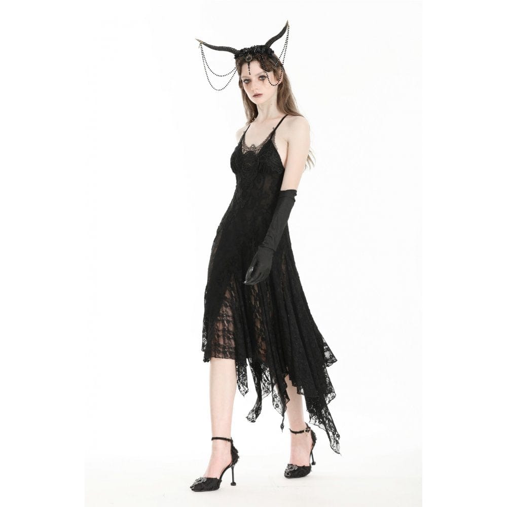 Darkinlove Women's Gothic Irregular Lace-up Nightgown Slip Dress