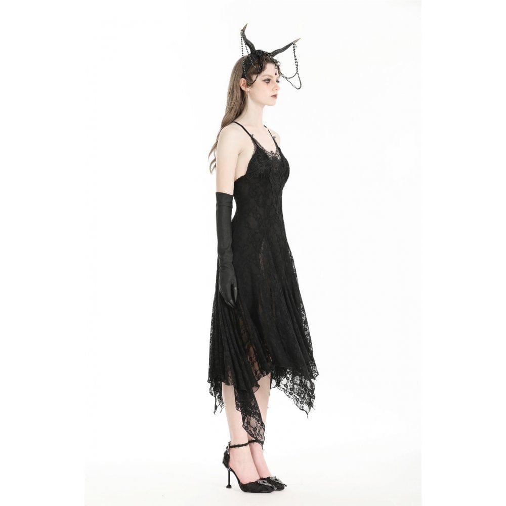 Darkinlove Women's Gothic Irregular Lace-up Nightgown Slip Dress