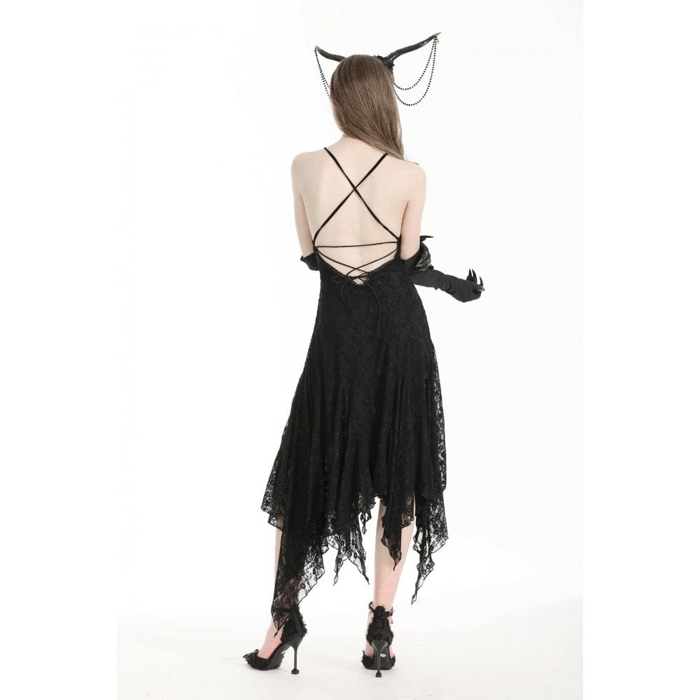 Darkinlove Women's Gothic Irregular Lace-up Nightgown Slip Dress