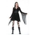 Darkinlove Women's Gothic Irregular Plunging Flared Sleeved Dress