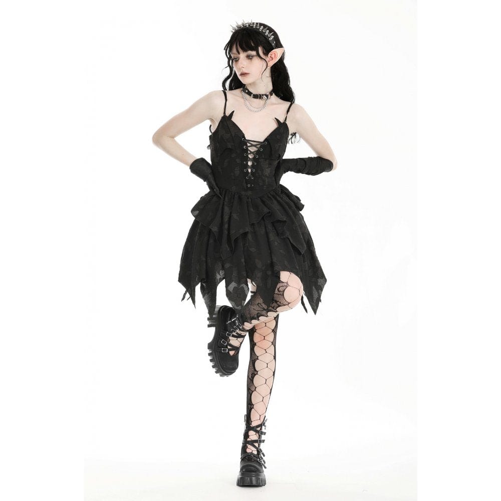 Darkinlove Women's Gothic Irregular Plunging Halloween Slip Dress