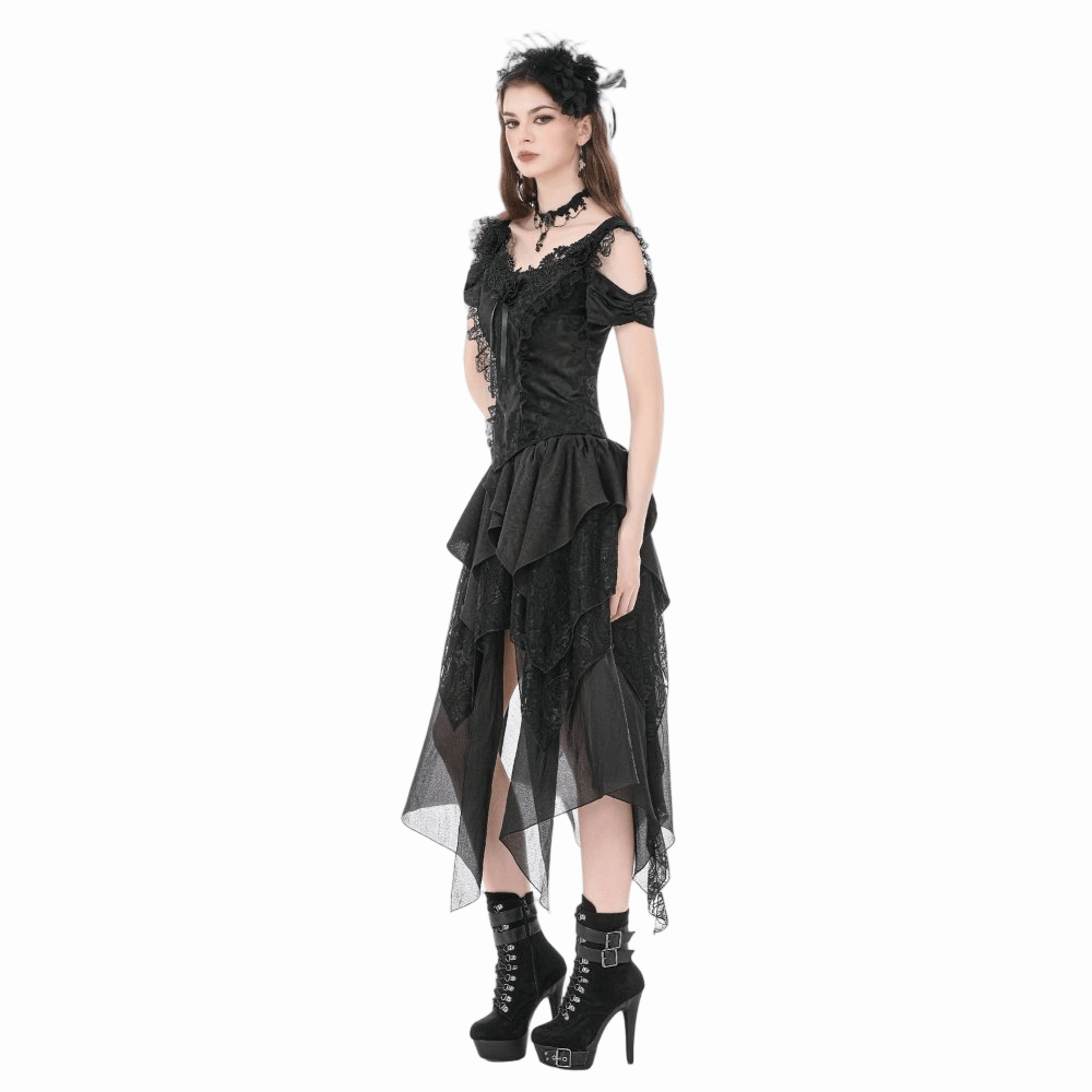 Darkinlove Women's Gothic Irregular Ruffled High-Low Skirt