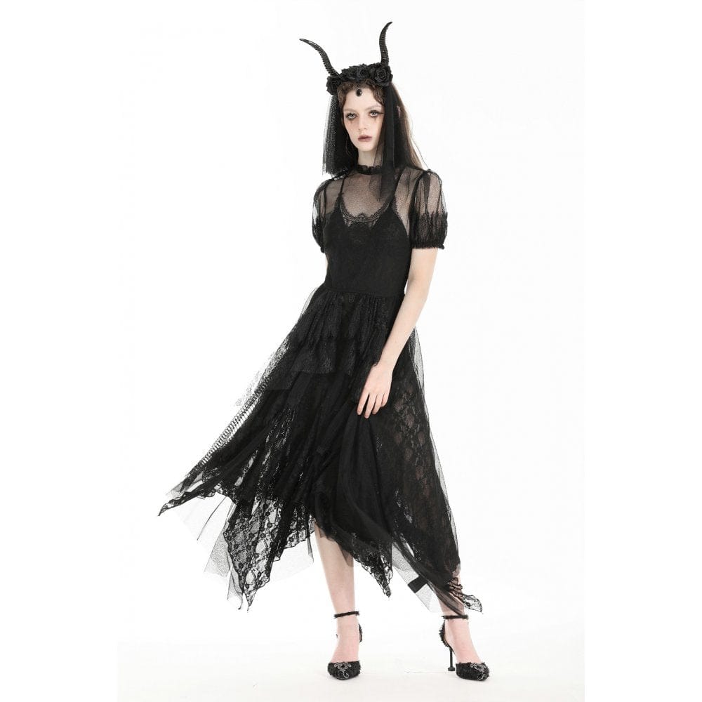 Darkinlove Women's Gothic Irregular ruffled Sheer Mesh Evening Dress