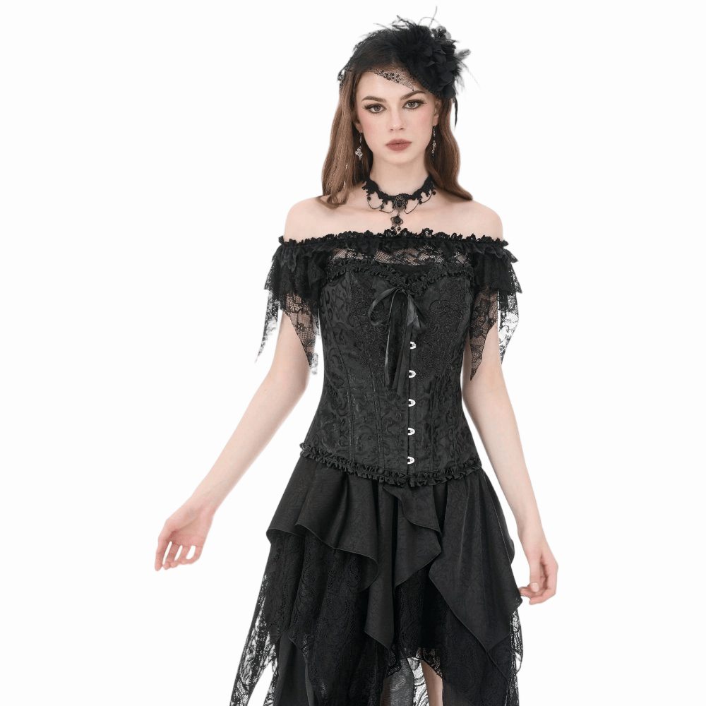 Darkinlove Women's Gothic Jacquard Decal Lace-up Overbust Corset