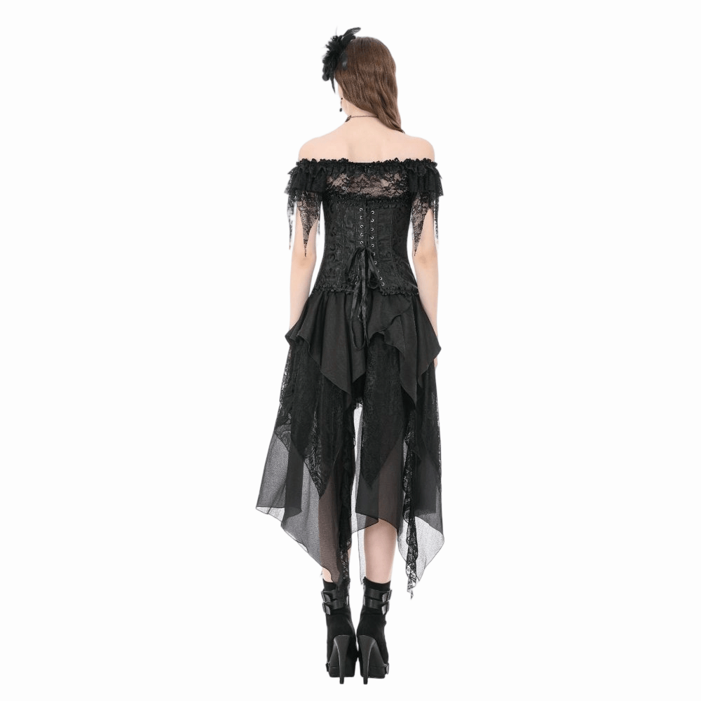 Darkinlove Women's Gothic Jacquard Decal Lace-up Overbust Corset