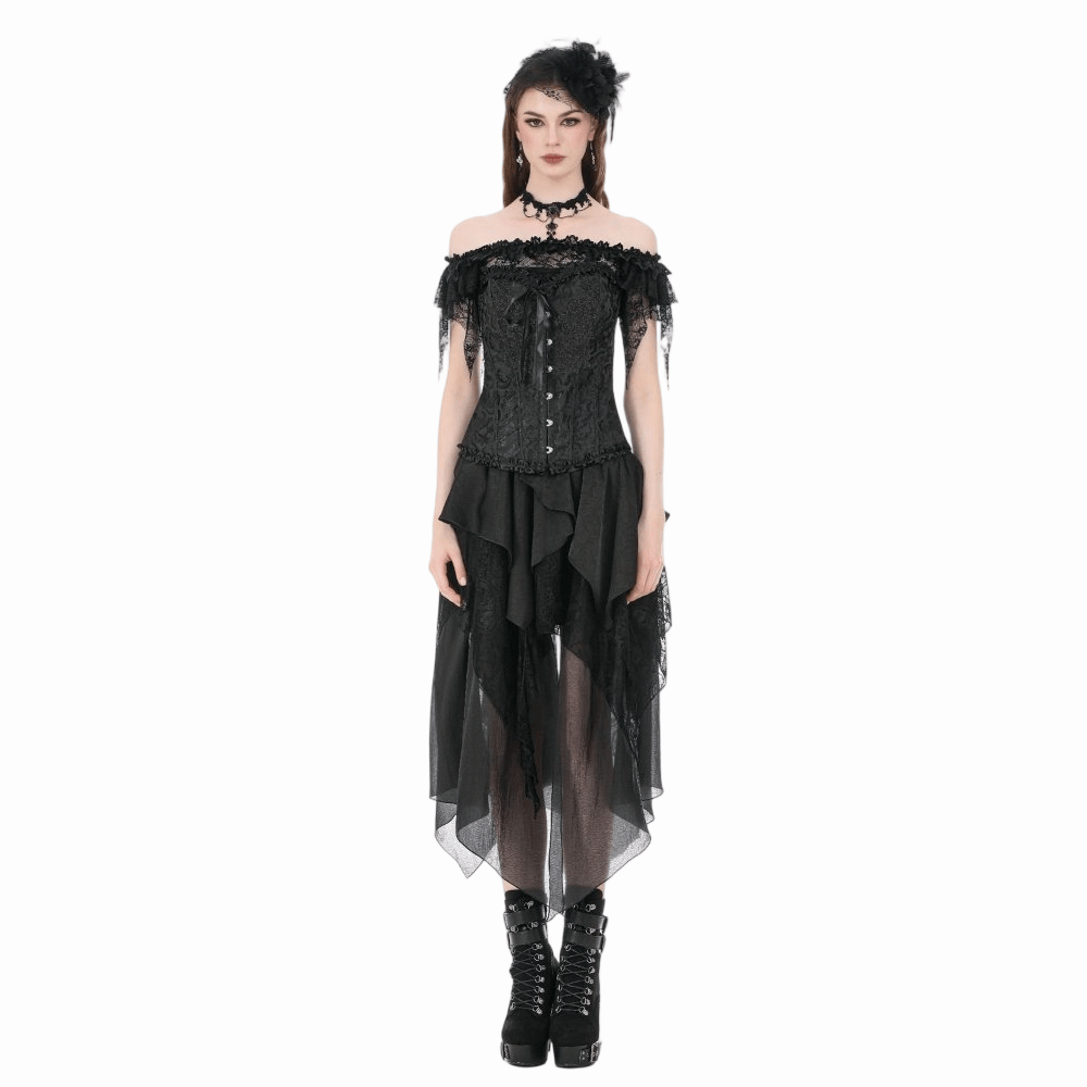 Darkinlove Women's Gothic Jacquard Decal Lace-up Overbust Corset