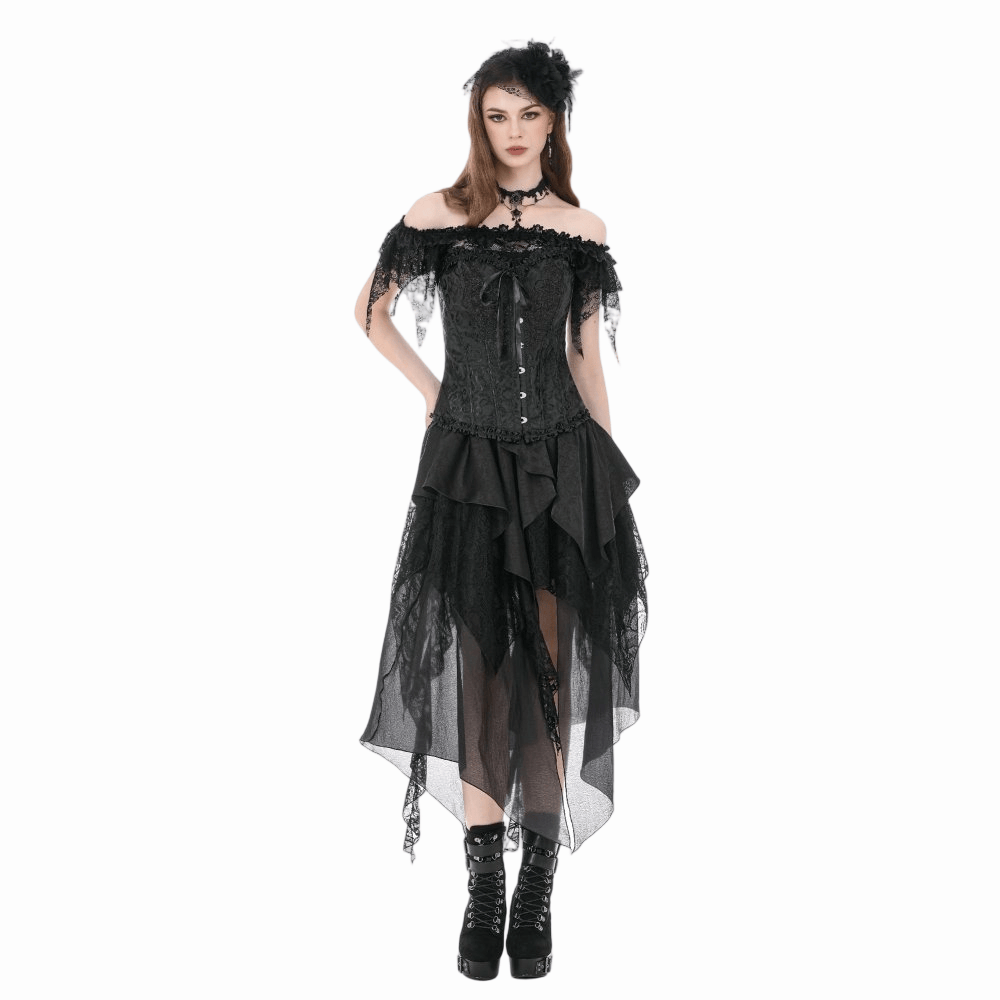 Darkinlove Women's Gothic Jacquard Decal Lace-up Overbust Corset