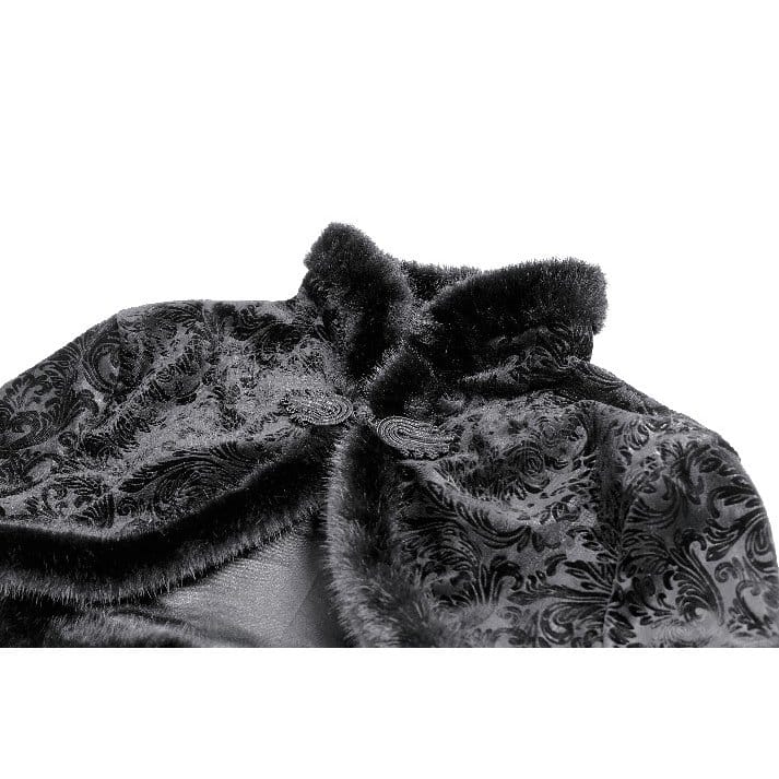 Darkinlove Women's Gothic Jacquard Faux Fur Trim Frog Button Cropped Cape