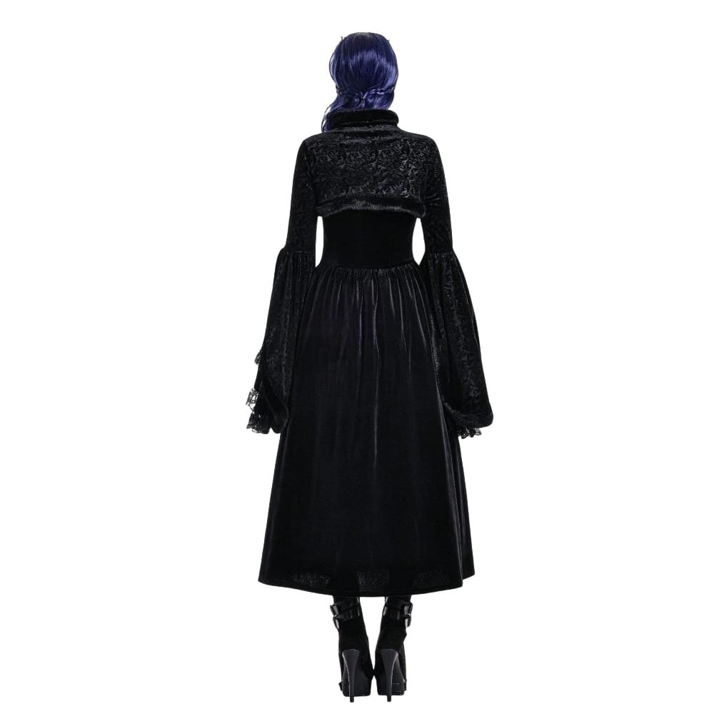 Darkinlove Women's Gothic Jacquard Faux Fur Trim Frog Button Cropped Cape