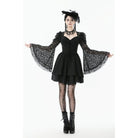 Darkinlove Women's Gothic Jacquard Floral Lace Sleeved Dress