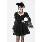 Darkinlove Women's Gothic Jacquard Floral Lace Sleeved Dress