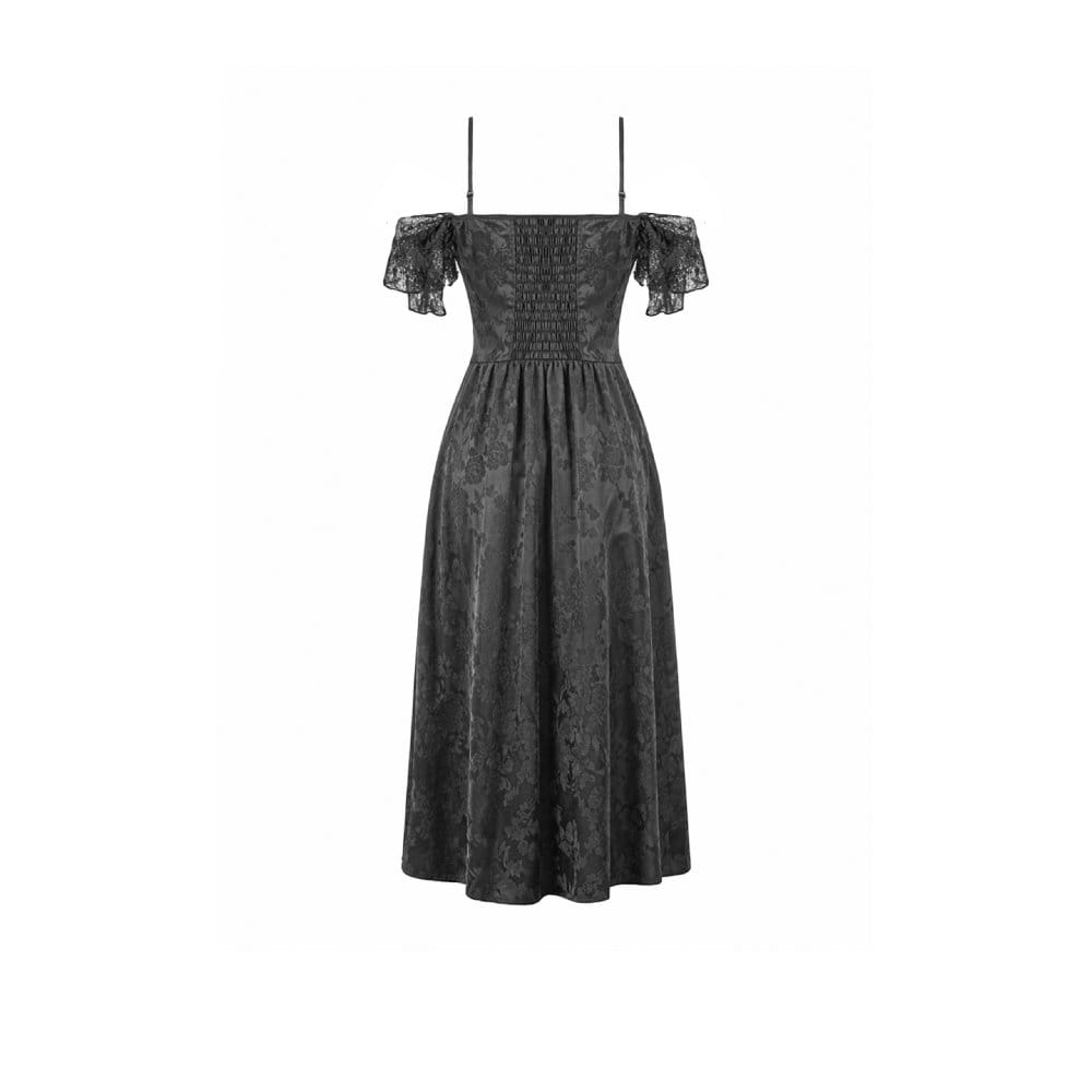 Darkinlove Women's Gothic Jacquard Lace-up Off Shoulder Slip Dress