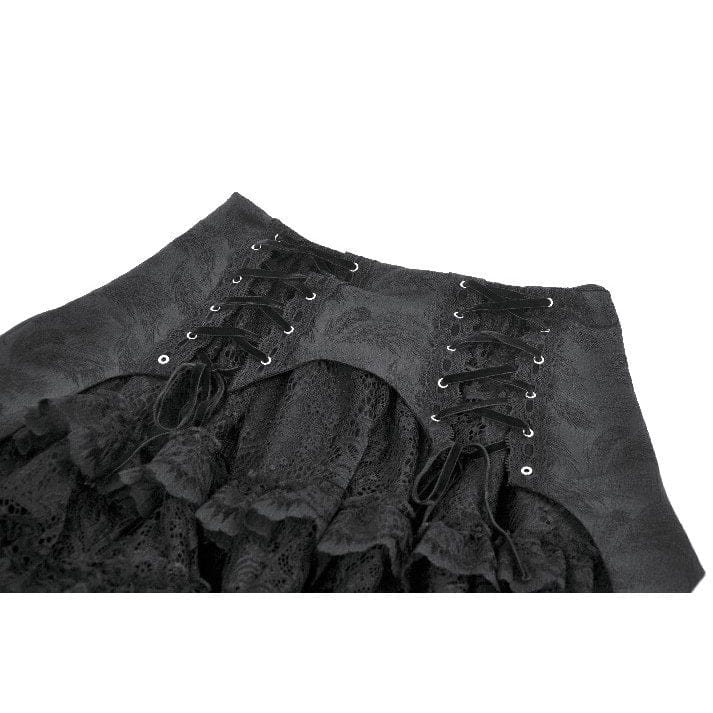 Darkinlove Women's Gothic Jacquard Layered Lace Swallowtail Skirt