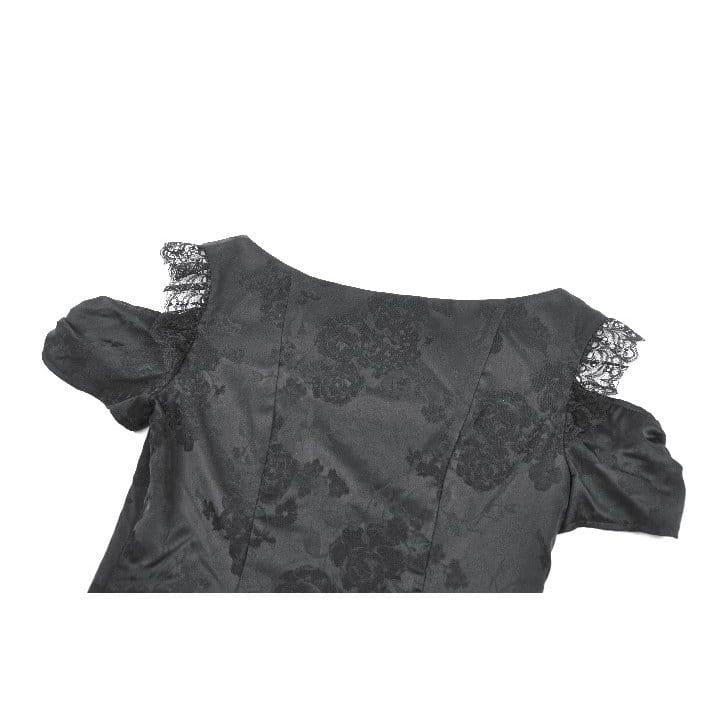 Darkinlove Women's Gothic Jacquard Rose Cutout Short Sleeve Shirt