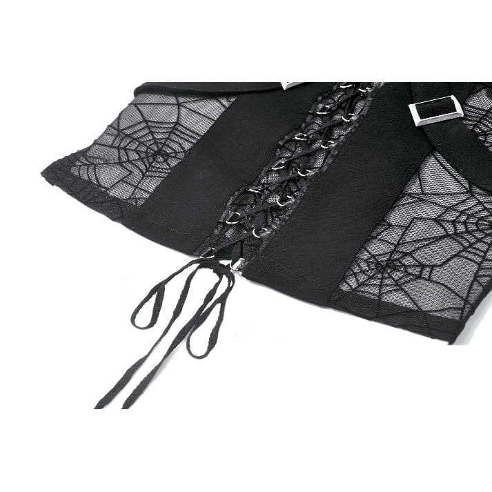 Darkinlove Women's Gothic Key Cobweb Lace-up Tank Top