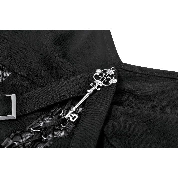 Darkinlove Women's Gothic Key Cobweb Lace-up Tank Top