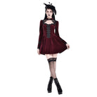 Darkinlove Women's Gothic Lace Applique Cutout Velvet Short Dress