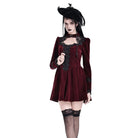 Darkinlove Women's Gothic Lace Applique Cutout Velvet Short Dress