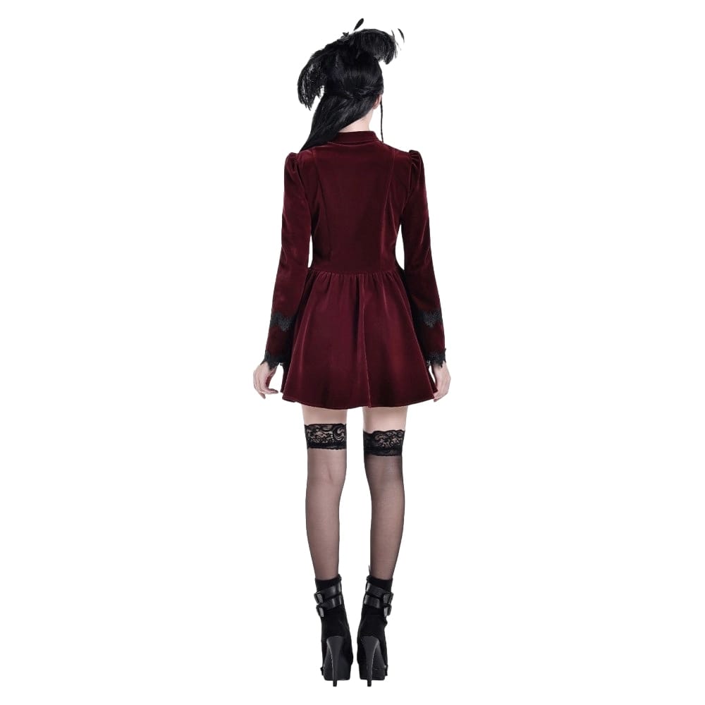 Darkinlove Women's Gothic Lace Applique Cutout Velvet Short Dress