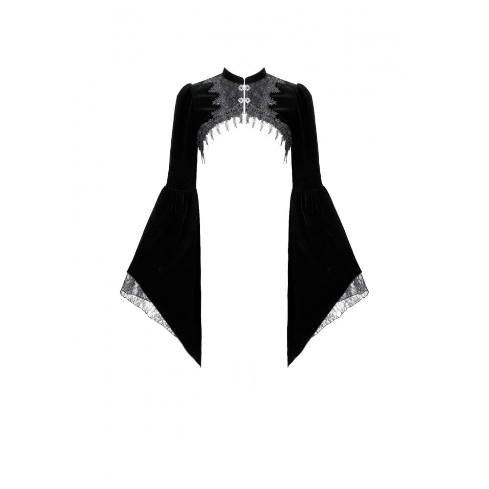 Darkinlove Women's Gothic Lace Applique Flare Sleeve Velvet Cape
