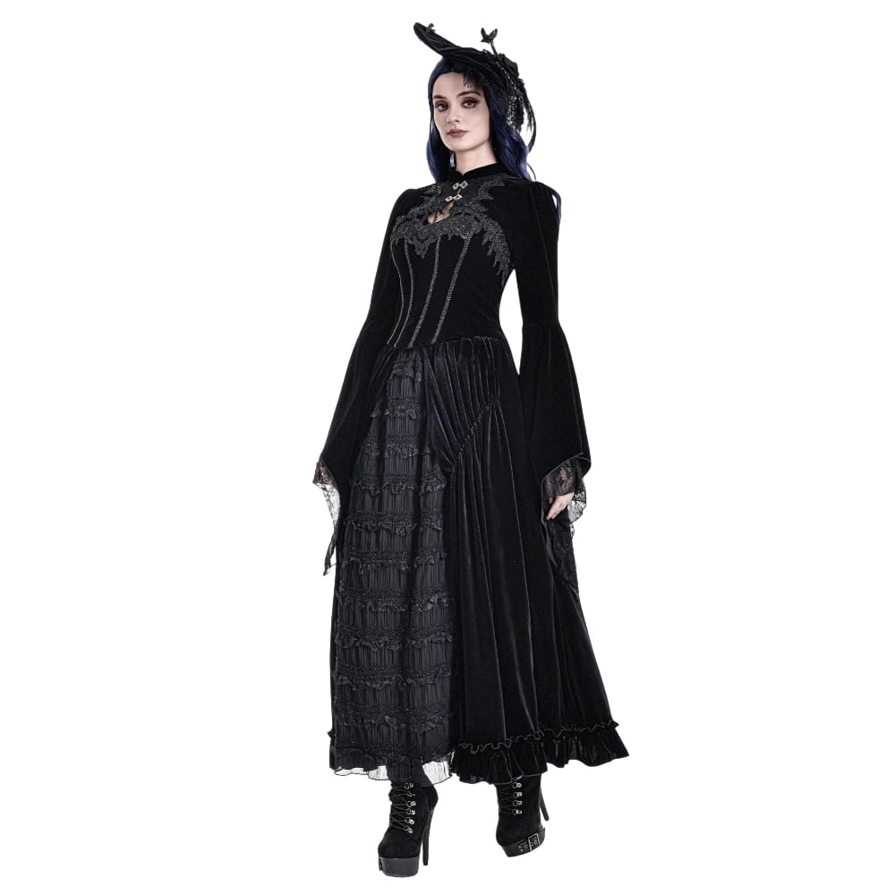 Darkinlove Women's Gothic Lace Applique Flare Sleeve Velvet Cape