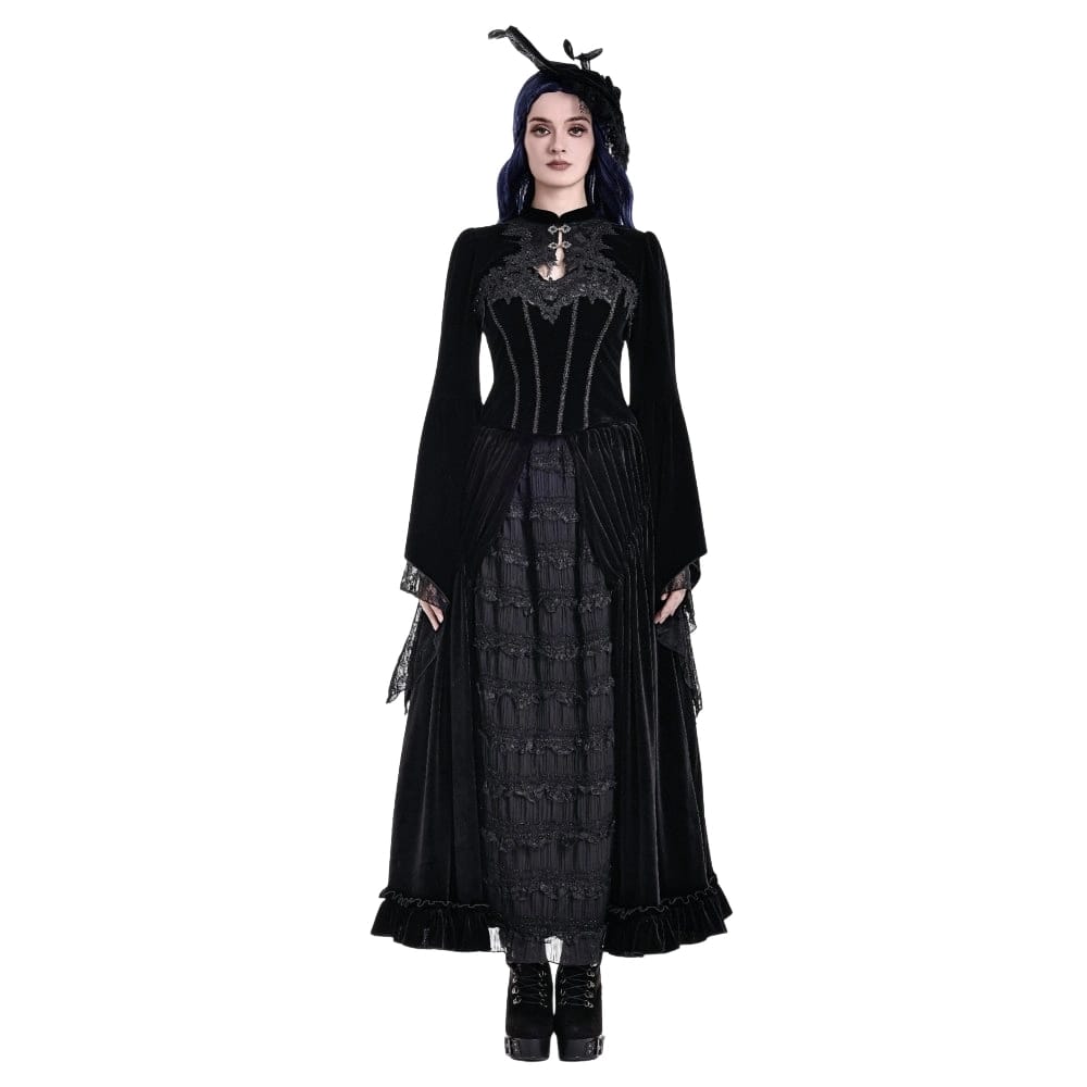 Darkinlove Women's Gothic Lace Applique Flare Sleeve Velvet Cape