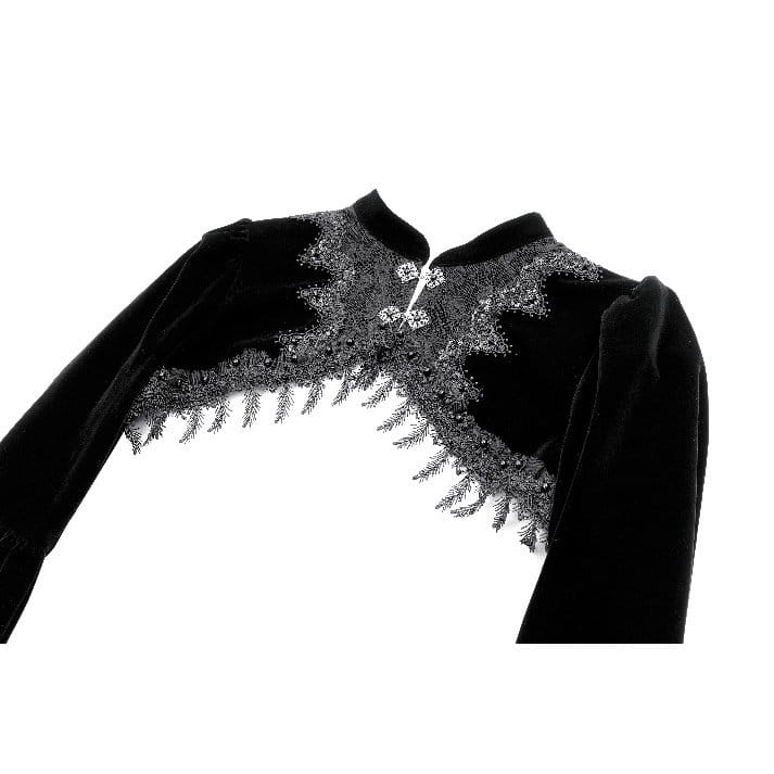 Darkinlove Women's Gothic Lace Applique Flare Sleeve Velvet Cape