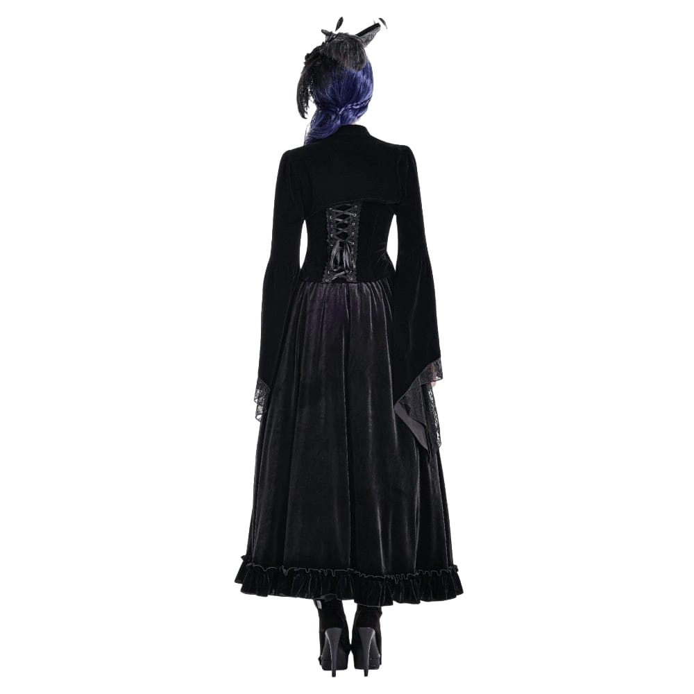 Darkinlove Women's Gothic Lace Applique Flare Sleeve Velvet Cape