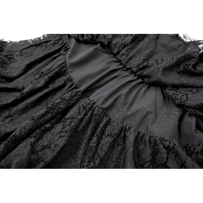 Darkinlove Women's Gothic Lace Applique Layered Ruffle High‑Waist Short Skirt