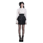 Darkinlove Women's Gothic Lace Applique Layered Ruffle High‑Waist Short Skirt