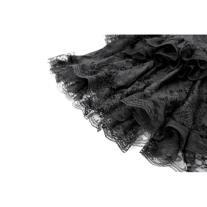 Darkinlove Women's Gothic Lace Applique Layered Ruffle High‑Waist Short Skirt