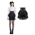 Darkinlove Women's Gothic Lace Applique Layered Ruffle High‑Waist Short Skirt
