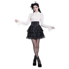 Darkinlove Women's Gothic Lace Applique Layered Ruffle High‑Waist Short Skirt