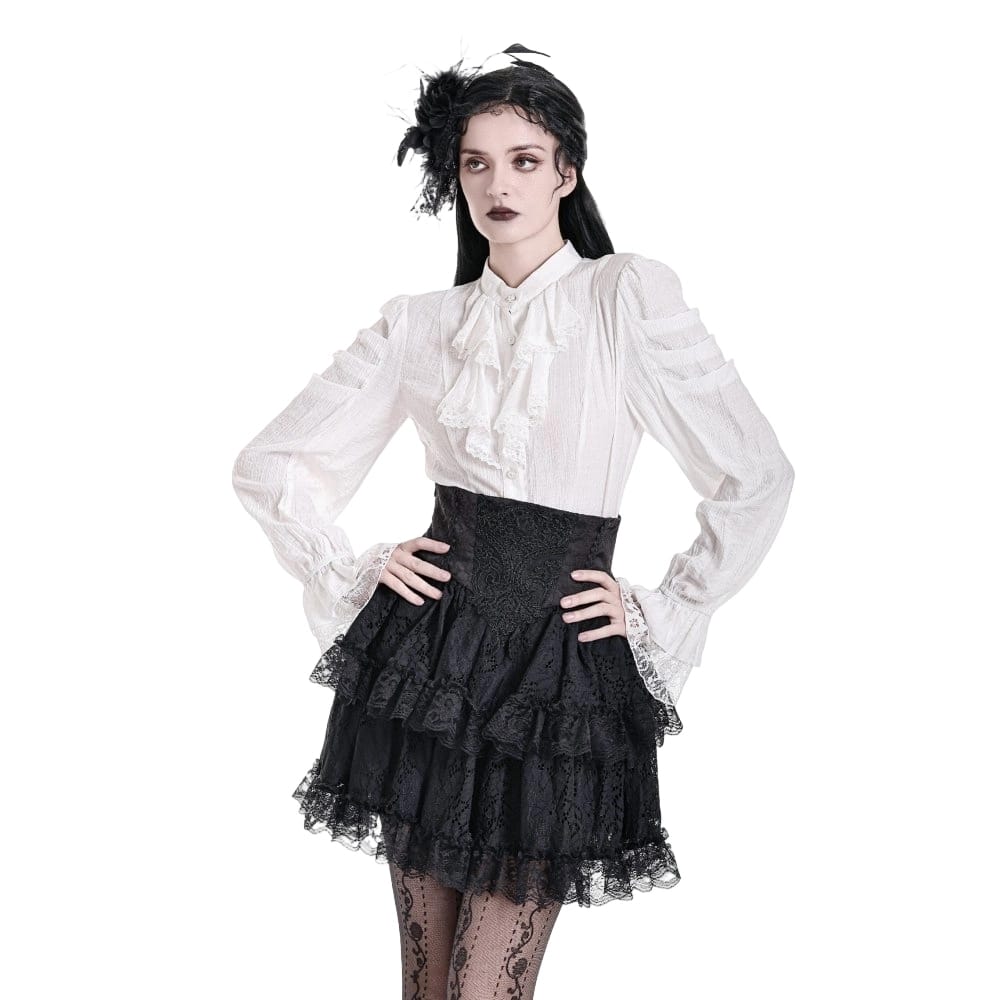 Darkinlove Women's Gothic Lace Applique Layered Ruffle High‑Waist Short Skirt
